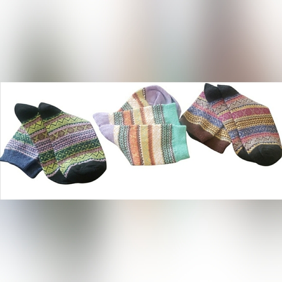 Boho M/L Fair Isle Artisy Nordic Granny Wool Cotton Knit Comfy Socks Set 3 Gift - Picture 2 of 3